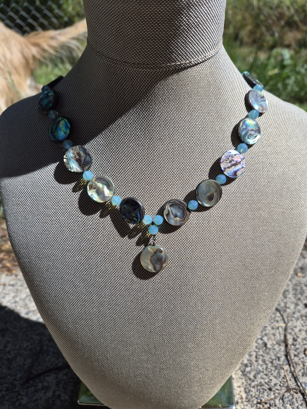 Abalone Shell Disc Necklace in Iridescent Green-Blue